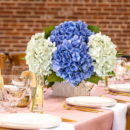 JINWOE Light Blue Hydrangea Artificial Flowers,4Pcs 20" Real Touch Lifelike Silk Artificial Hydrangeas, Full Fake Flowers for Bouquet Table Centerpieces Spring Wedding Indoor Home