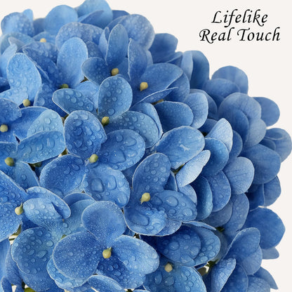 JINWOE Light Blue Hydrangea Artificial Flowers,4Pcs 20" Real Touch Lifelike Silk Artificial Hydrangeas, Full Fake Flowers for Bouquet Table Centerpieces Spring Wedding Indoor Home