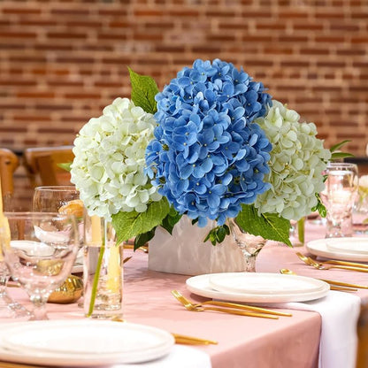 JINWOE Light Blue Hydrangea Artificial Flowers,4Pcs 20" Real Touch Lifelike Silk Artificial Hydrangeas, Full Fake Flowers for Bouquet Table Centerpieces Spring Wedding Indoor Home
