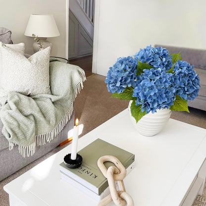 JINWOE Light Blue Hydrangea Artificial Flowers,4Pcs 20" Real Touch Lifelike Silk Artificial Hydrangeas, Full Fake Flowers for Bouquet Table Centerpieces Spring Wedding Indoor Home