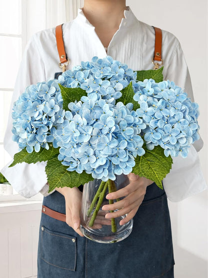 JINWOE Light Blue Hydrangea Artificial Flowers,4Pcs 20" Real Touch Lifelike Silk Artificial Hydrangeas, Full Fake Flowers for Bouquet Table Centerpieces Spring Wedding Indoor Home