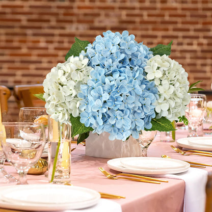JINWOE Light Blue Hydrangea Artificial Flowers,4Pcs 20" Real Touch Lifelike Silk Artificial Hydrangeas, Full Fake Flowers for Bouquet Table Centerpieces Spring Wedding Indoor Home