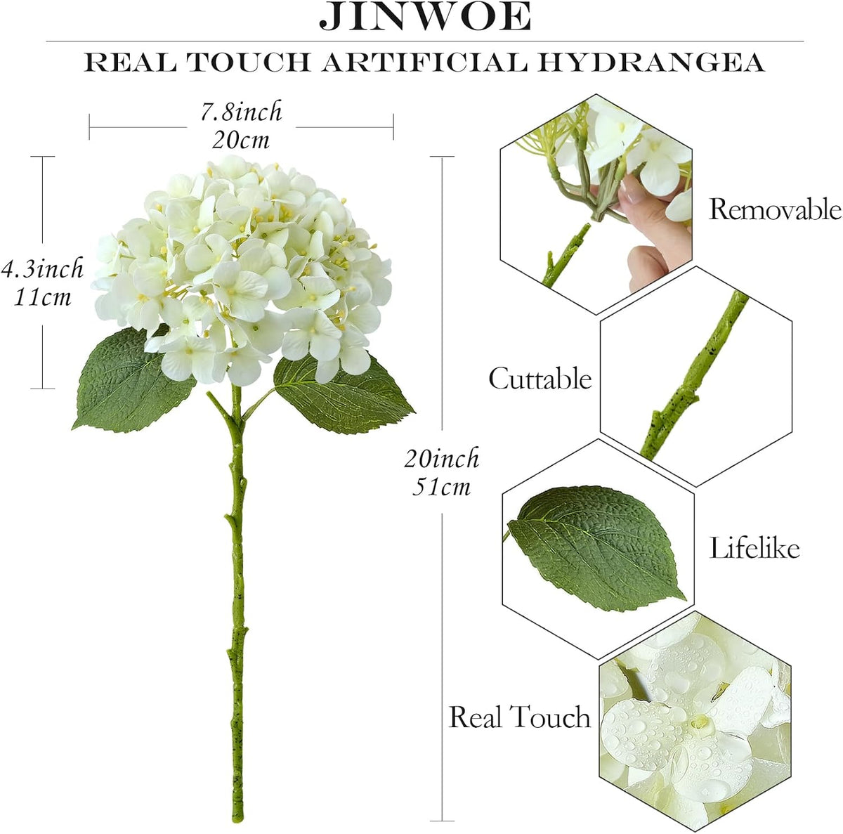 JINWOE Light Blue Hydrangea Artificial Flowers,4Pcs 20" Real Touch Lifelike Silk Artificial Hydrangeas, Full Fake Flowers for Bouquet Table Centerpieces Spring Wedding Indoor Home
