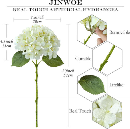 JINWOE Light Blue Hydrangea Artificial Flowers,4Pcs 20" Real Touch Lifelike Silk Artificial Hydrangeas, Full Fake Flowers for Bouquet Table Centerpieces Spring Wedding Indoor Home