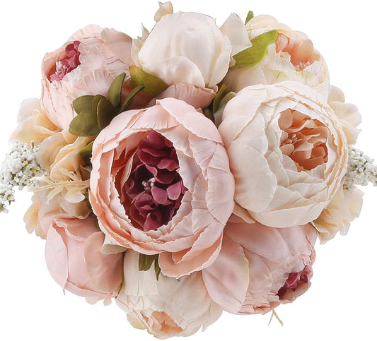 Silk Peony Bouquet Vintage Artificial Peonies Flower for Home Wedding Party Decor (1pcs, Light Pink)