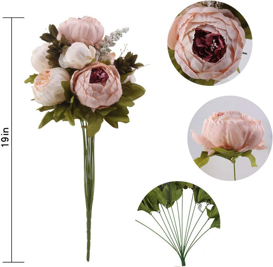 Silk Peony Bouquet Vintage Artificial Peonies Flower for Home Wedding Party Decor (1pcs, Light Pink)