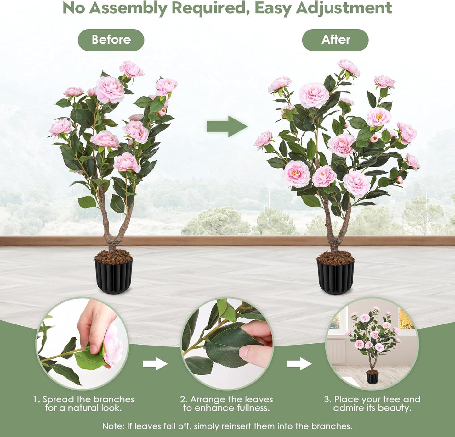 Artificial Camellia Tree for Indoor and Outdoor, Faux Flower Tree Plant in Pot Fake Topiaries for Home Front Porch Decor(1, White)