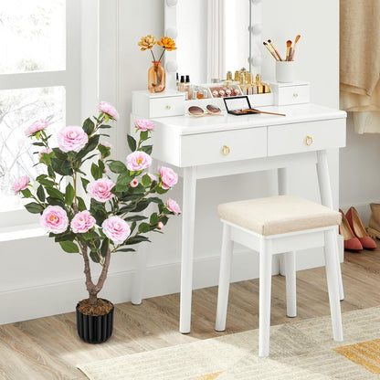 Artificial Camellia Tree for Indoor and Outdoor, Faux Flower Tree Plant in Pot Fake Topiaries for Home Front Porch Decor(1, White)