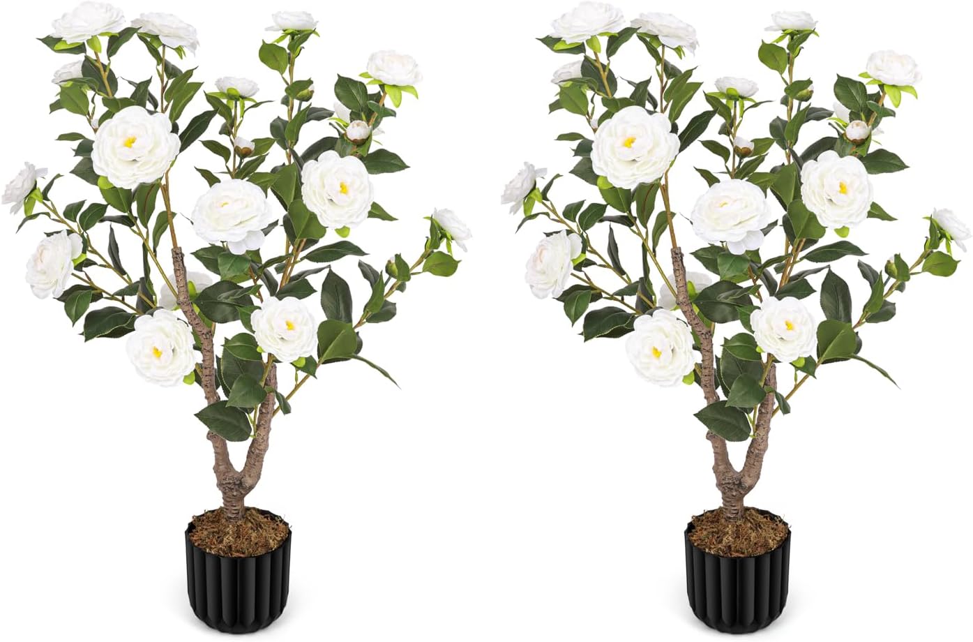 Artificial Camellia Tree for Indoor and Outdoor, Faux Flower Tree Plant in Pot Fake Topiaries for Home Front Porch Decor(1, White)