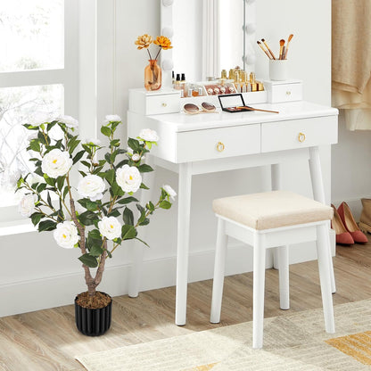 Artificial Camellia Tree for Indoor and Outdoor, Faux Flower Tree Plant in Pot Fake Topiaries for Home Front Porch Decor(1, White)