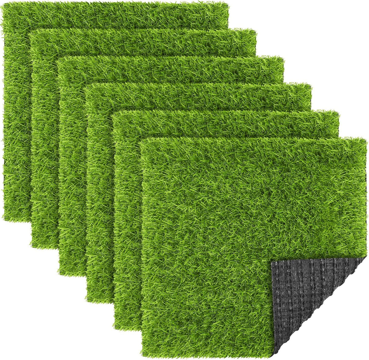 6 Packs Artificial Grass Square Mat 12 x 12 Inch Fake Grass Turf Patch with Drainage Hole Synthetic Garden Grass Tiles Realistic Grass Rug for DIY Indoor Outdoor
