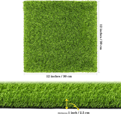 6 Packs Artificial Grass Square Mat 12 x 12 Inch Fake Grass Turf Patch with Drainage Hole Synthetic Garden Grass Tiles Realistic Grass Rug for DIY Indoor Outdoor
