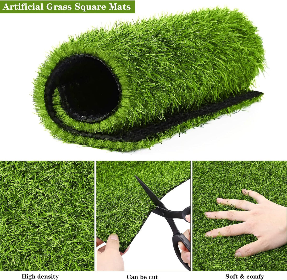 6 Packs Artificial Grass Square Mat 12 x 12 Inch Fake Grass Turf Patch with Drainage Hole Synthetic Garden Grass Tiles Realistic Grass Rug for DIY Indoor Outdoor