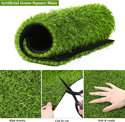 6 Packs Artificial Grass Square Mat 12 x 12 Inch Fake Grass Turf Patch with Drainage Hole Synthetic Garden Grass Tiles Realistic Grass Rug for DIY Indoor Outdoor