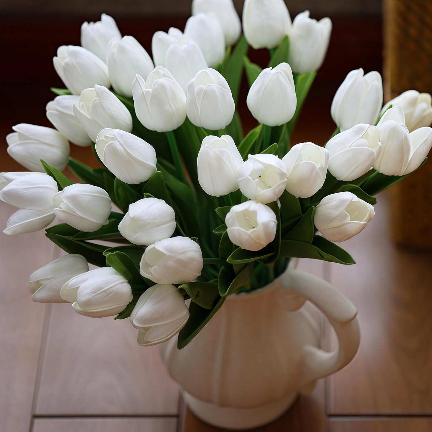 20 PCS Tulips Artificial Flowers, Real Touch Fake Flowers, White Artificial Tulips That Look Real Wedding Decorations Mother's Day Easter Gifts (20, White)