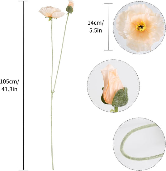 6PCS 41.3in Fake Poppy Flowers Red Artificial Poppies Large Poppy Flowers Long Stem Silk Flowers for Tall Vase Wedding Party Office Decor(Red)