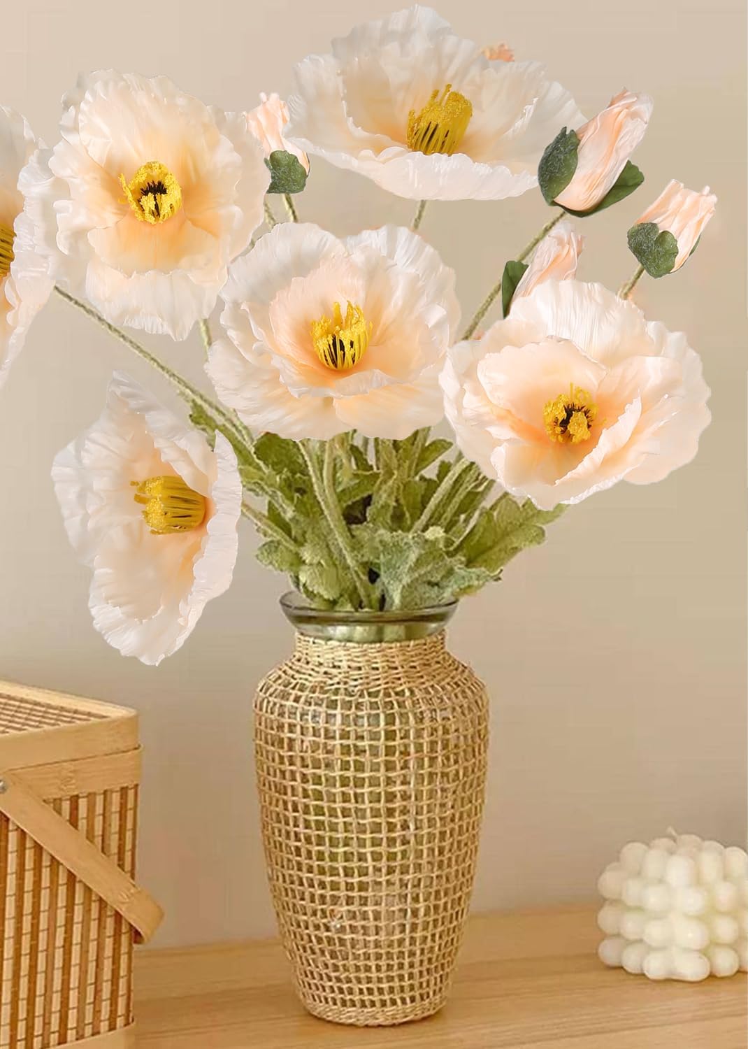 6PCS 41.3in Fake Poppy Flowers Red Artificial Poppies Large Poppy Flowers Long Stem Silk Flowers for Tall Vase Wedding Party Office Decor(Red)