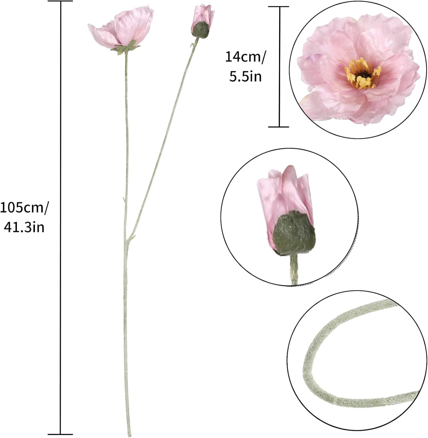6PCS 41.3in Fake Poppy Flowers Red Artificial Poppies Large Poppy Flowers Long Stem Silk Flowers for Tall Vase Wedding Party Office Decor(Red)