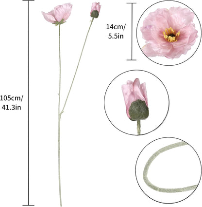 6PCS 41.3in Fake Poppy Flowers Red Artificial Poppies Large Poppy Flowers Long Stem Silk Flowers for Tall Vase Wedding Party Office Decor(Red)