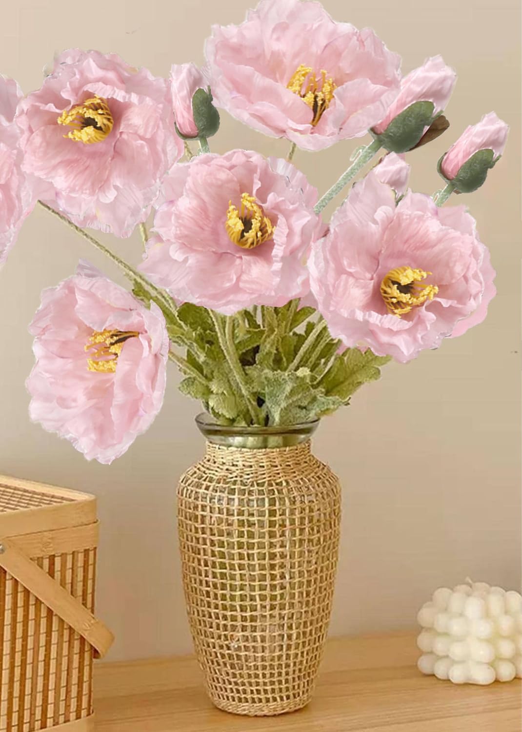 6PCS 41.3in Fake Poppy Flowers Red Artificial Poppies Large Poppy Flowers Long Stem Silk Flowers for Tall Vase Wedding Party Office Decor(Red)