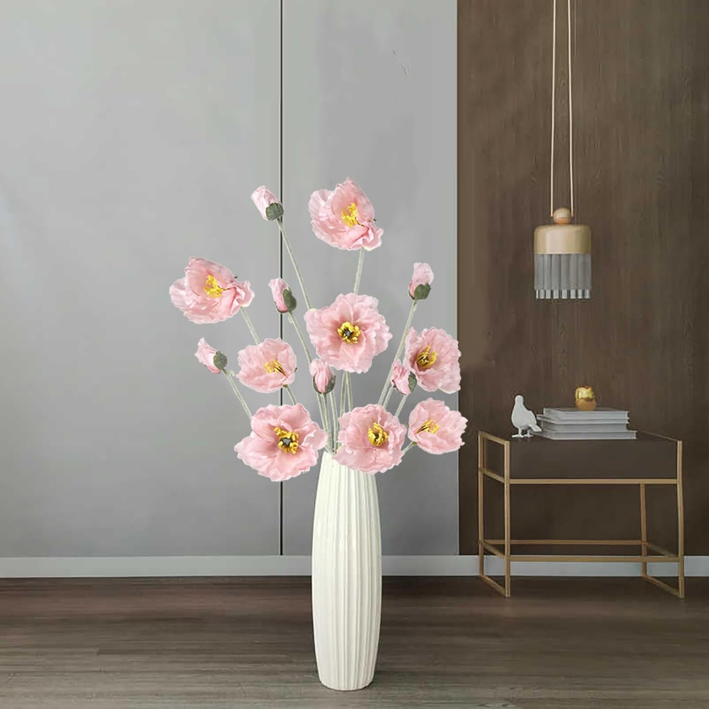 6PCS 41.3in Fake Poppy Flowers Red Artificial Poppies Large Poppy Flowers Long Stem Silk Flowers for Tall Vase Wedding Party Office Decor(Red)
