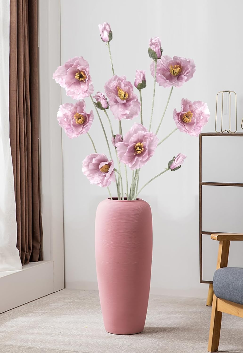 6PCS 41.3in Fake Poppy Flowers Red Artificial Poppies Large Poppy Flowers Long Stem Silk Flowers for Tall Vase Wedding Party Office Decor(Red)