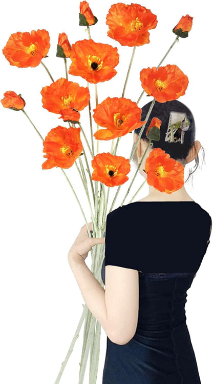 6PCS 41.3in Fake Poppy Flowers Red Artificial Poppies Large Poppy Flowers Long Stem Silk Flowers for Tall Vase Wedding Party Office Decor(Red)