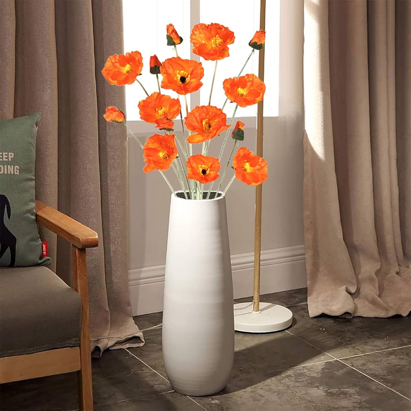 6PCS 41.3in Fake Poppy Flowers Red Artificial Poppies Large Poppy Flowers Long Stem Silk Flowers for Tall Vase Wedding Party Office Decor(Red)