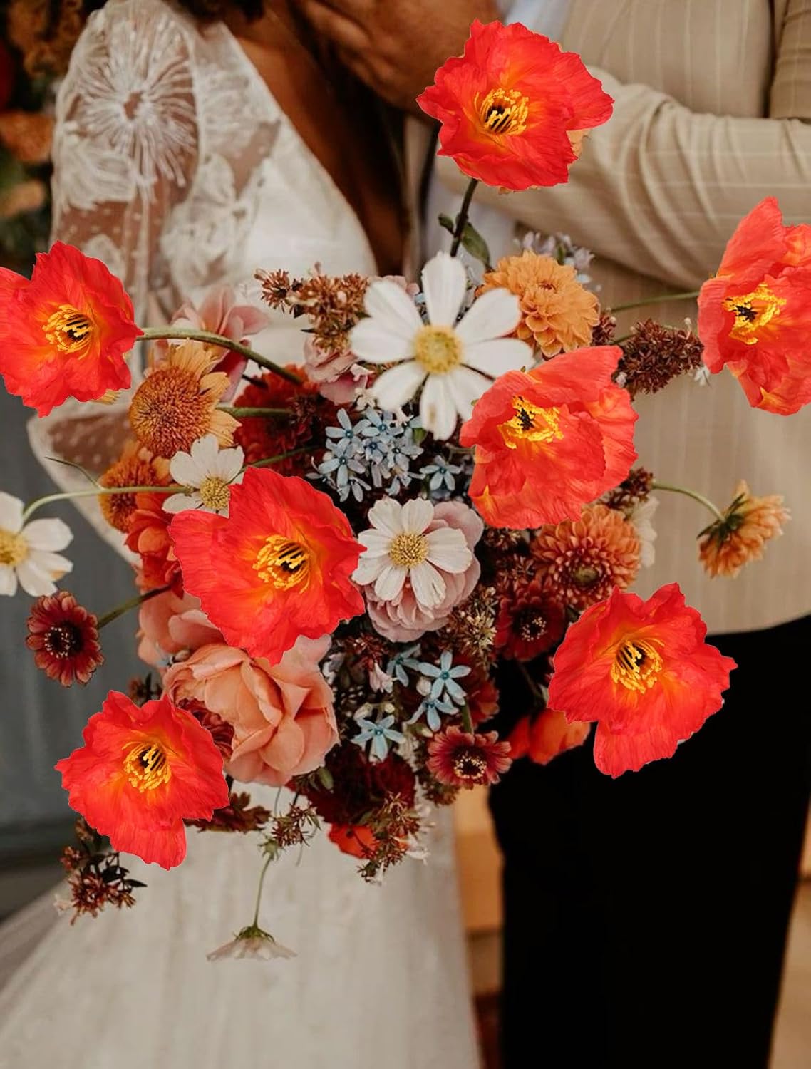 6PCS 41.3in Fake Poppy Flowers Red Artificial Poppies Large Poppy Flowers Long Stem Silk Flowers for Tall Vase Wedding Party Office Decor(Red)