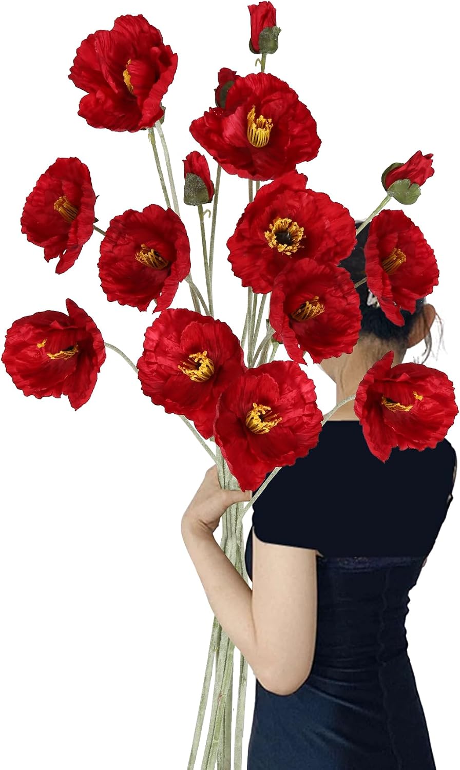 6PCS 41.3in Fake Poppy Flowers Red Artificial Poppies Large Poppy Flowers Long Stem Silk Flowers for Tall Vase Wedding Party Office Decor(Red)