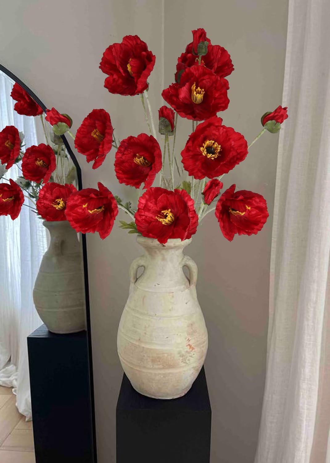 6PCS 41.3in Fake Poppy Flowers Red Artificial Poppies Large Poppy Flowers Long Stem Silk Flowers for Tall Vase Wedding Party Office Decor(Red)