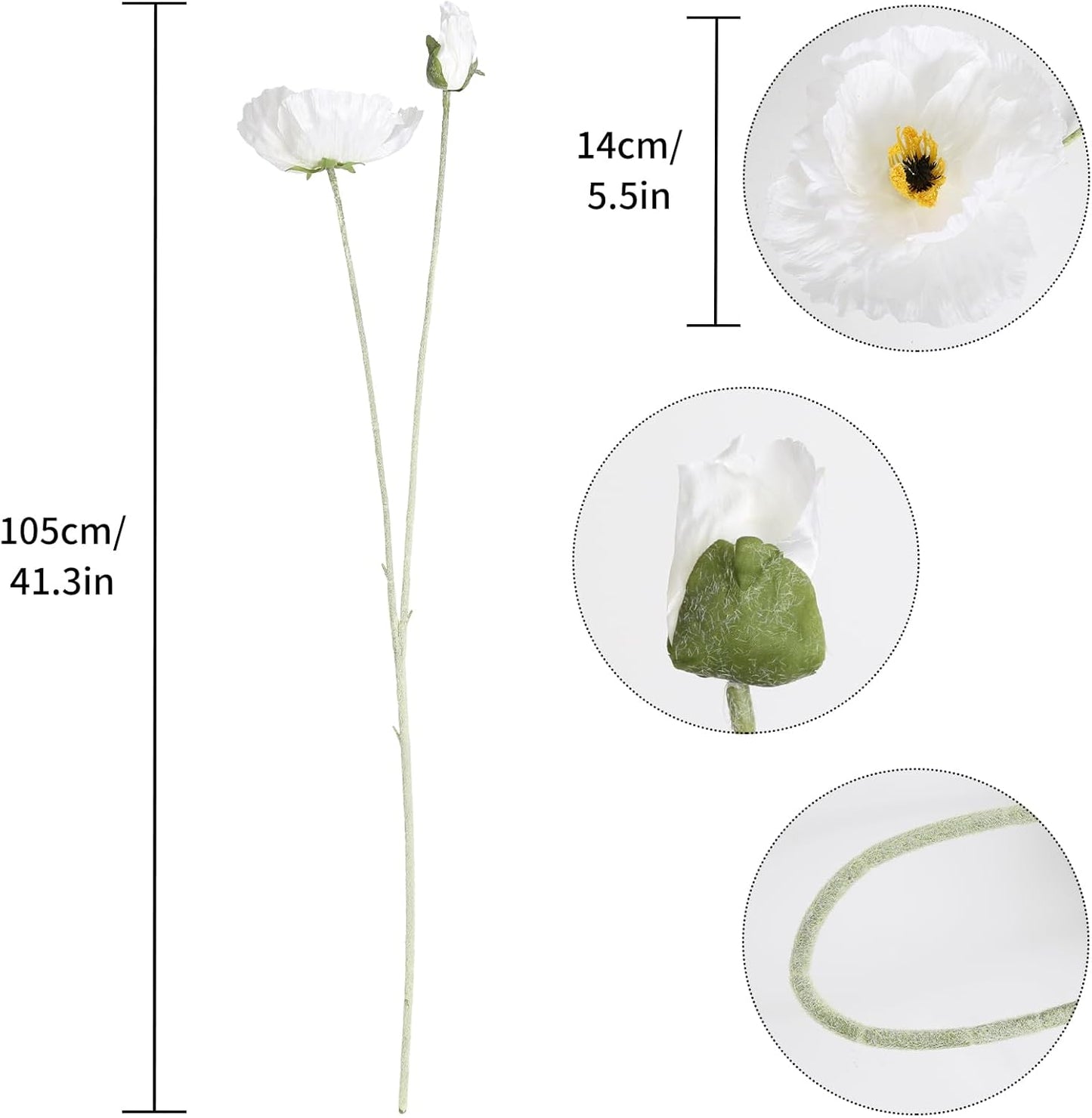 6PCS 41.3in Fake Poppy Flowers Red Artificial Poppies Large Poppy Flowers Long Stem Silk Flowers for Tall Vase Wedding Party Office Decor(Red)