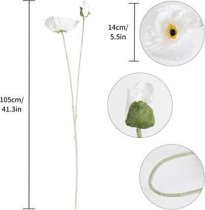 6PCS 41.3in Fake Poppy Flowers Red Artificial Poppies Large Poppy Flowers Long Stem Silk Flowers for Tall Vase Wedding Party Office Decor(Red)