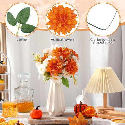 50 Pack Artificial Wedding Dahlia Flowers Bulk Silk Dahlias with Stems and Green Leaves Fake Flora Decoration Faux Bouquets for DIY Bridal Shower Wedding Party(White)