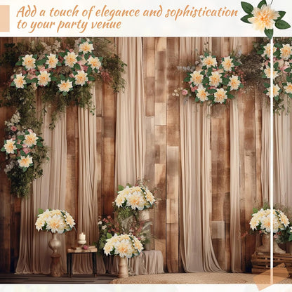 50 Pack Artificial Wedding Dahlia Flowers Bulk Silk Dahlias with Stems and Green Leaves Fake Flora Decoration Faux Bouquets for DIY Bridal Shower Wedding Party(White)