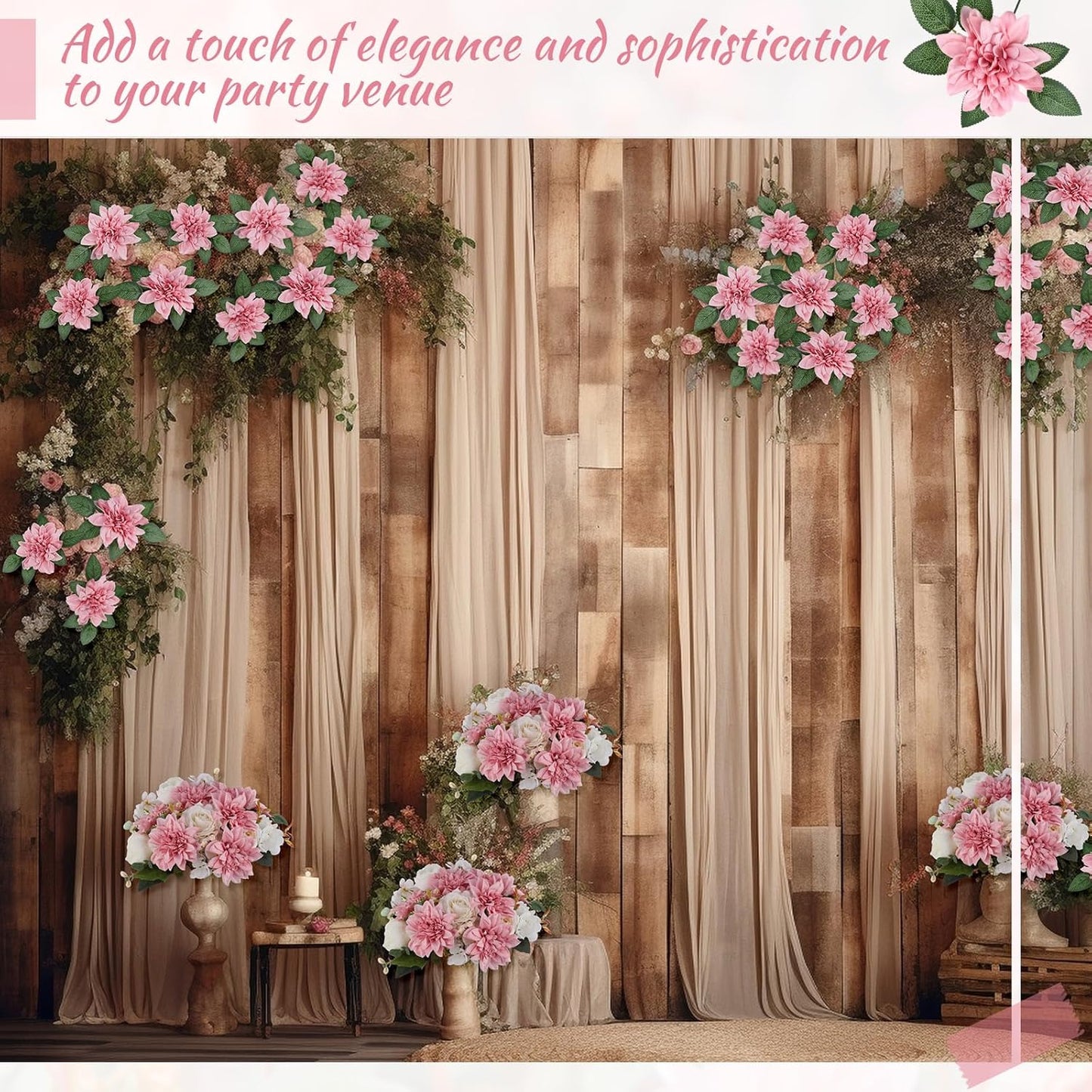 50 Pack Artificial Wedding Dahlia Flowers Bulk Silk Dahlias with Stems and Green Leaves Fake Flora Decoration Faux Bouquets for DIY Bridal Shower Wedding Party(White)