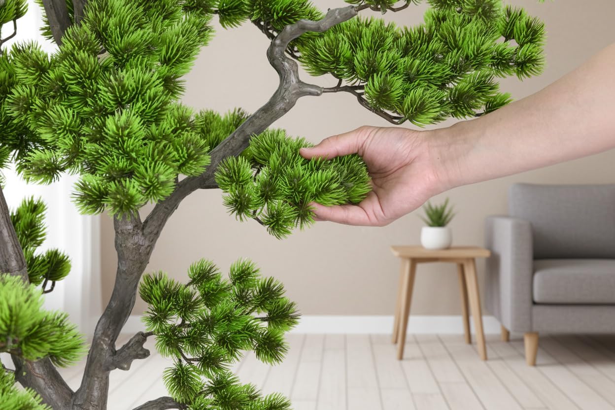 4FT Artificial Bonsai Tree Large Faux Plants Indoor Fake Tall Realistic 48 inch Tree with Ceramic Pot and Moss for Home Decor Living Room Corner Entryway - Silk Green Leaves Low Maintenance