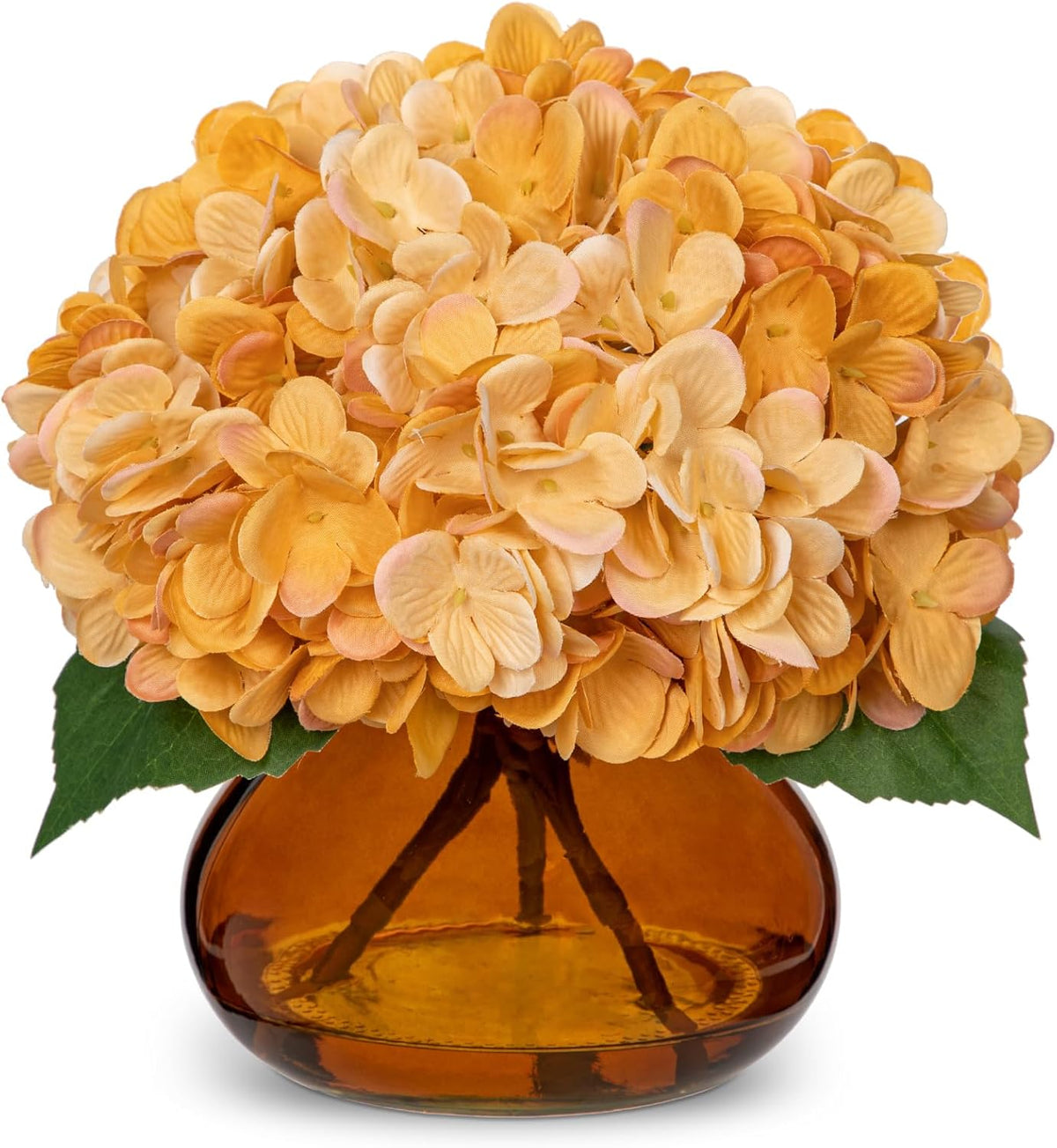 Hydrangea Artificial Flowers with Vase White Silk Fake Flowers Arrangements in Glass Vase with Faux Water for Home Bathroom Office Table Centerpiece Shelf Decorations