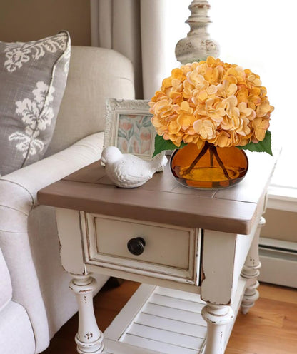 Hydrangea Artificial Flowers with Vase White Silk Fake Flowers Arrangements in Glass Vase with Faux Water for Home Bathroom Office Table Centerpiece Shelf Decorations