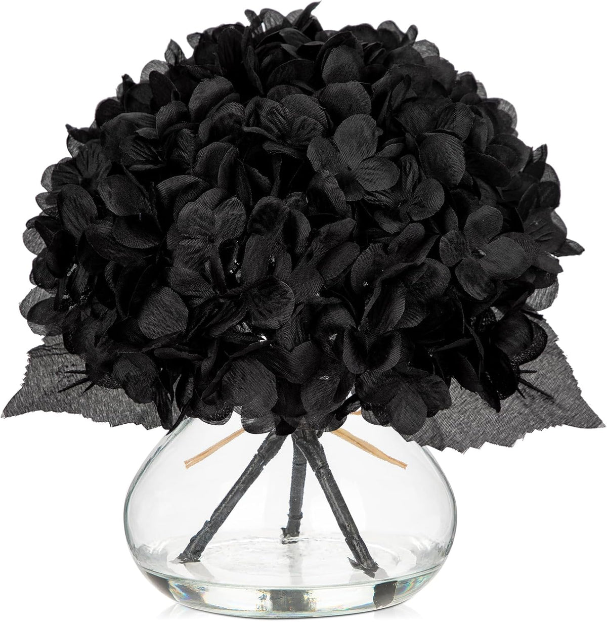 Hydrangea Artificial Flowers with Vase White Silk Fake Flowers Arrangements in Glass Vase with Faux Water for Home Bathroom Office Table Centerpiece Shelf Decorations
