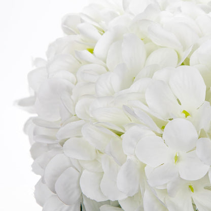 Hydrangea Artificial Flowers with Vase White Silk Fake Flowers Arrangements in Glass Vase with Faux Water for Home Bathroom Office Table Centerpiece Shelf Decorations
