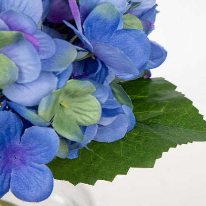 Hydrangea Artificial Flowers with Vase White Silk Fake Flowers Arrangements in Glass Vase with Faux Water for Home Bathroom Office Table Centerpiece Shelf Decorations