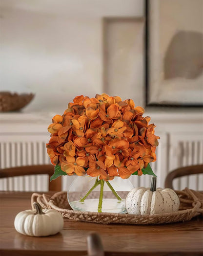Hydrangea Artificial Flowers with Vase White Silk Fake Flowers Arrangements in Glass Vase with Faux Water for Home Bathroom Office Table Centerpiece Shelf Decorations