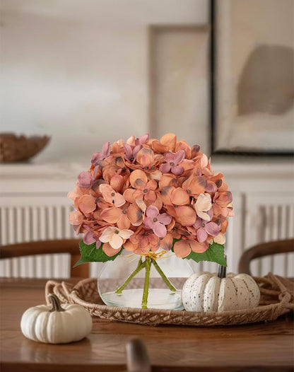 Hydrangea Artificial Flowers with Vase White Silk Fake Flowers Arrangements in Glass Vase with Faux Water for Home Bathroom Office Table Centerpiece Shelf Decorations