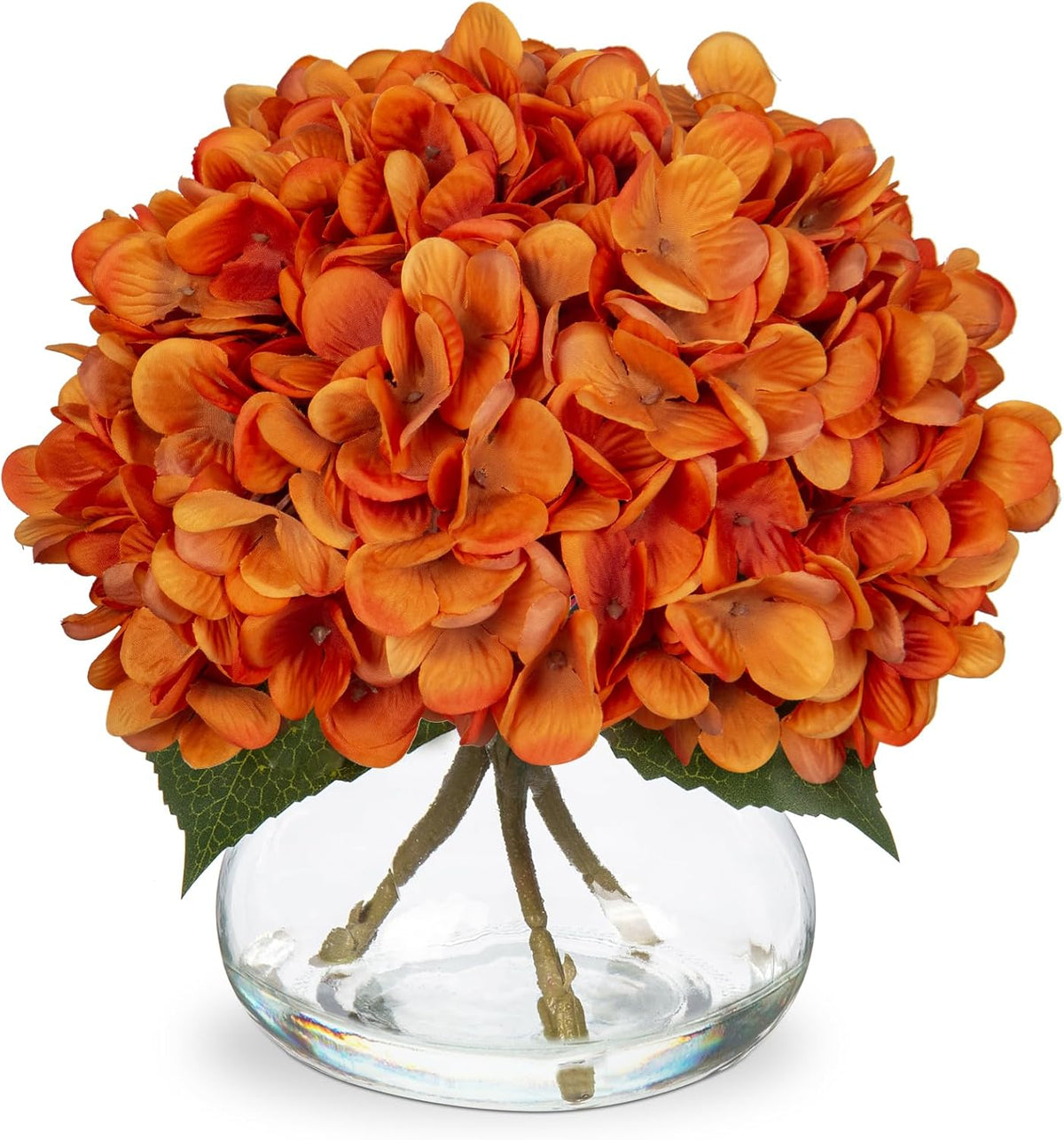 Hydrangea Artificial Flowers with Vase White Silk Fake Flowers Arrangements in Glass Vase with Faux Water for Home Bathroom Office Table Centerpiece Shelf Decorations