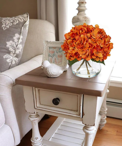 Hydrangea Artificial Flowers with Vase White Silk Fake Flowers Arrangements in Glass Vase with Faux Water for Home Bathroom Office Table Centerpiece Shelf Decorations