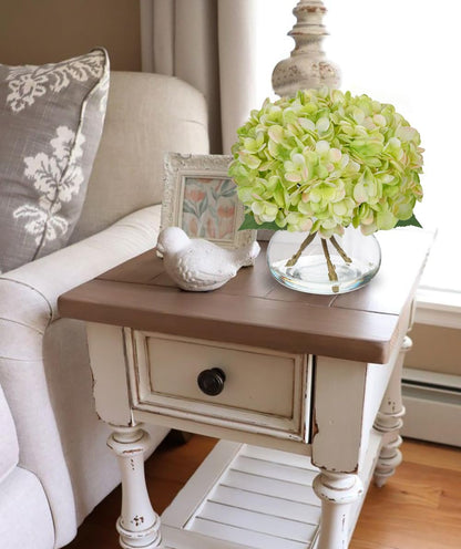 Hydrangea Artificial Flowers with Vase White Silk Fake Flowers Arrangements in Glass Vase with Faux Water for Home Bathroom Office Table Centerpiece Shelf Decorations