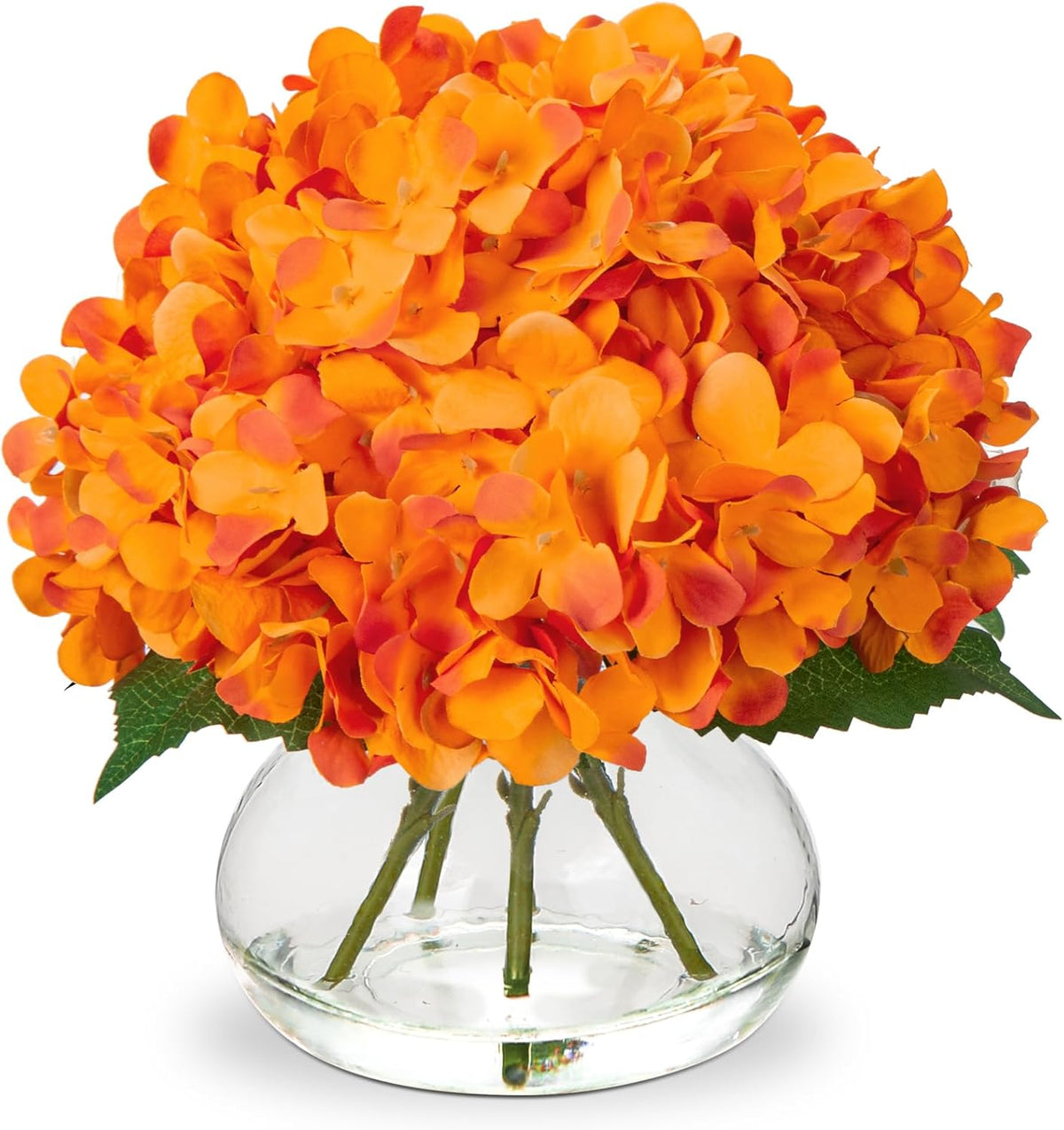 Hydrangea Artificial Flowers with Vase White Silk Fake Flowers Arrangements in Glass Vase with Faux Water for Home Bathroom Office Table Centerpiece Shelf Decorations