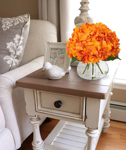 Hydrangea Artificial Flowers with Vase White Silk Fake Flowers Arrangements in Glass Vase with Faux Water for Home Bathroom Office Table Centerpiece Shelf Decorations