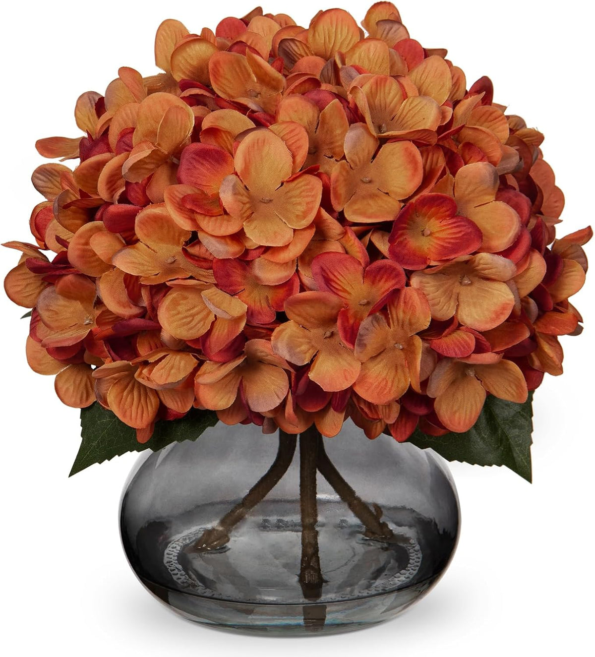 Hydrangea Artificial Flowers with Vase White Silk Fake Flowers Arrangements in Glass Vase with Faux Water for Home Bathroom Office Table Centerpiece Shelf Decorations
